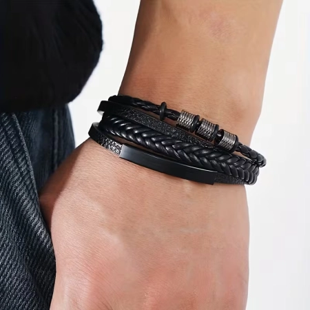 Męska bransoletka z grawerem - Trieste, black/black